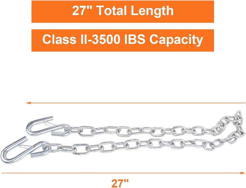 TeukRiGa 3/16" X 27" Grade 30 Steel Boat Trailer Safety Chain with Spring Clip Hooks 35,00 lbs, 2 Pcs (3/16" X 27") - Image 4